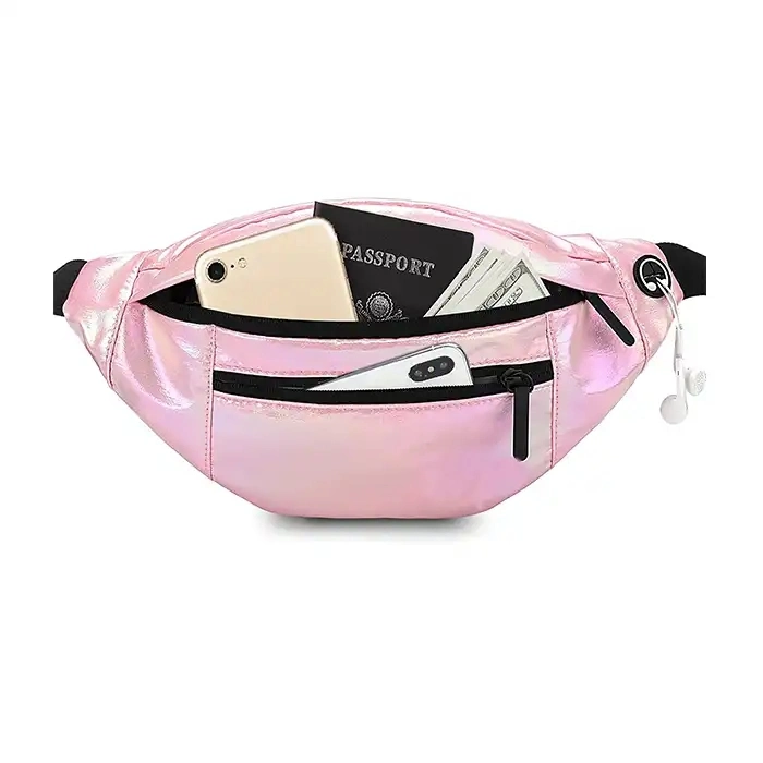 Custom Pink Large Capacity PU Leather Waterproof Waist Bag Fanny Pack