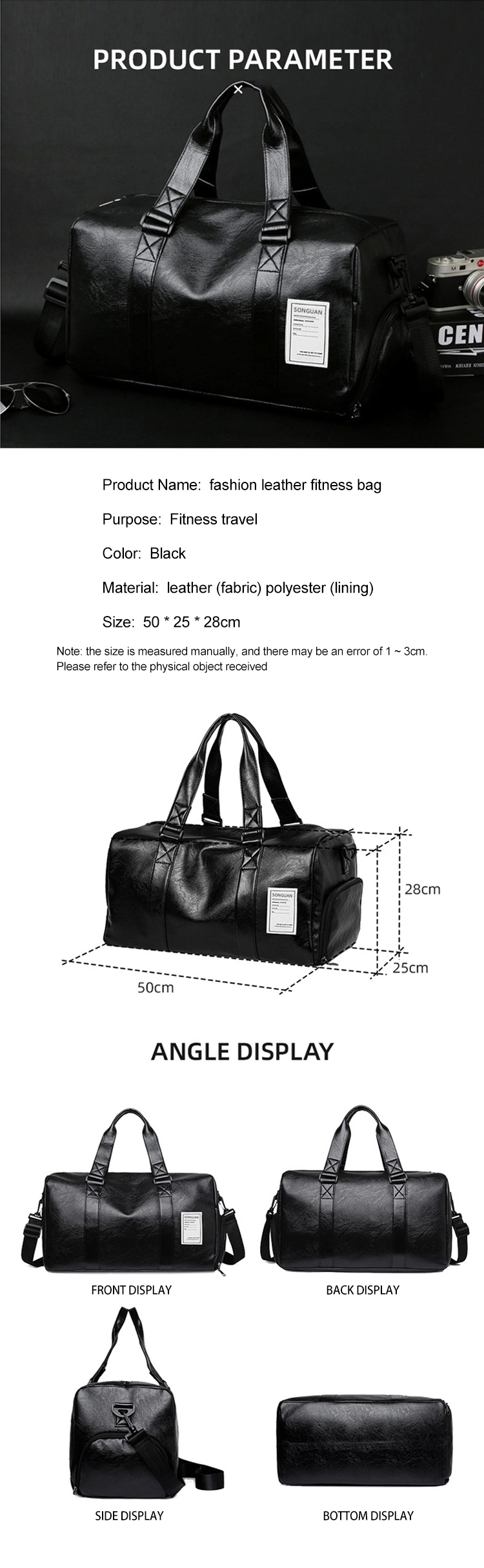 Luxury PU Leather Sport Gym Men Weekender Tote Luggage Duffle Travel Bag