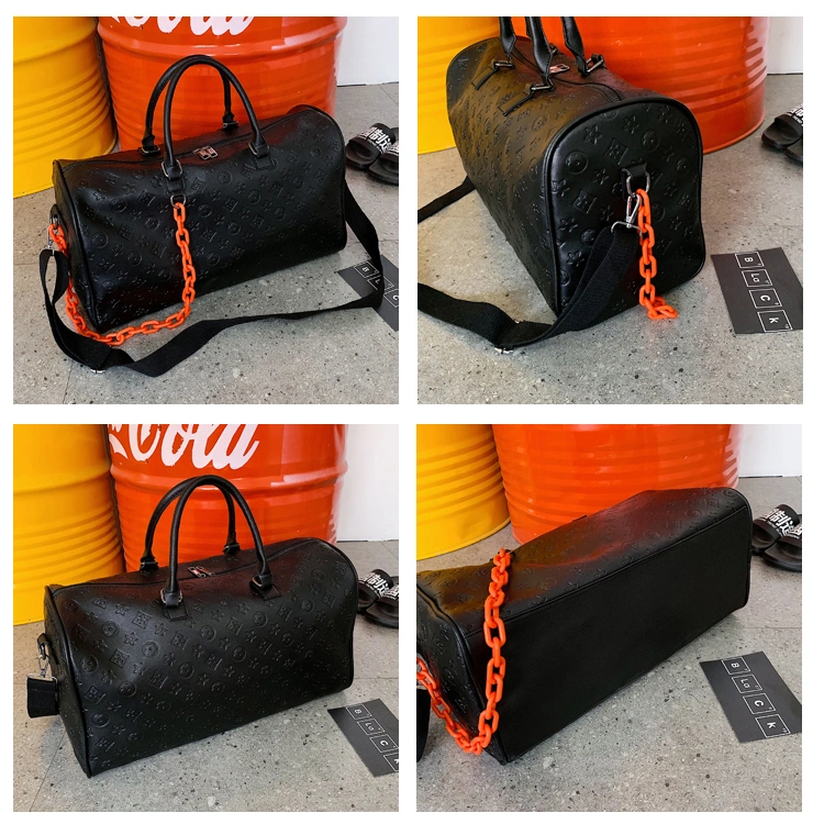 Manufacturer Custom Large Men Travel Bag Indentation Design Leather Duffle Bag with Chain Weekend Bag