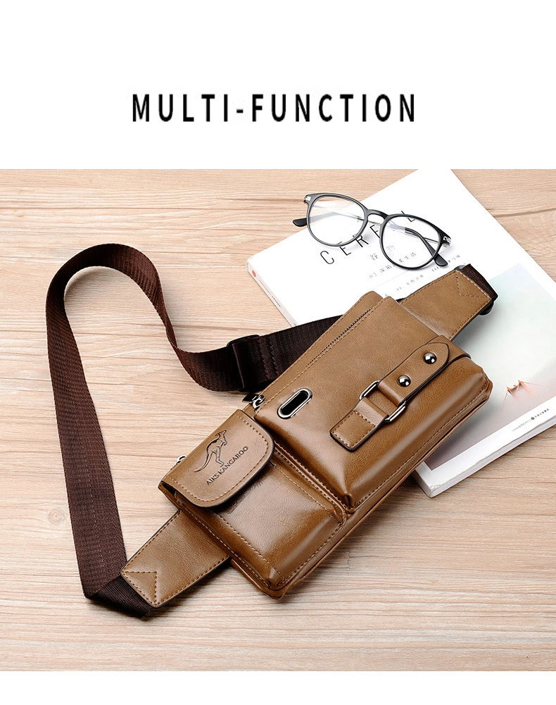 Wholesale Fanny Pack PU Leather Waist Bags for Men Multi-Function Chest Bag with Hole for Earphone
