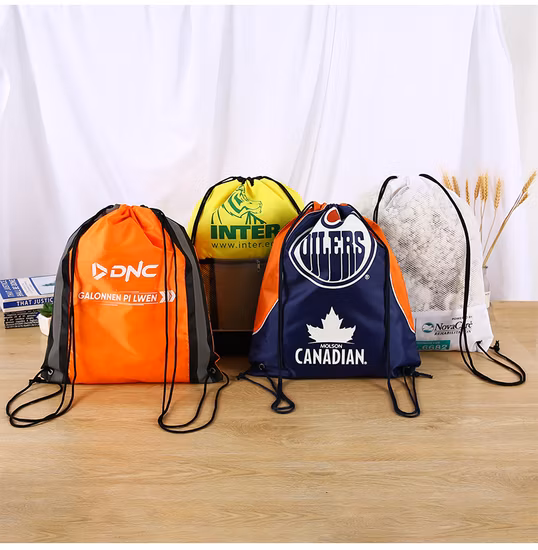 Polyester Nylon Zipper Pocket Gym Drawstring Bag Backpack Bag